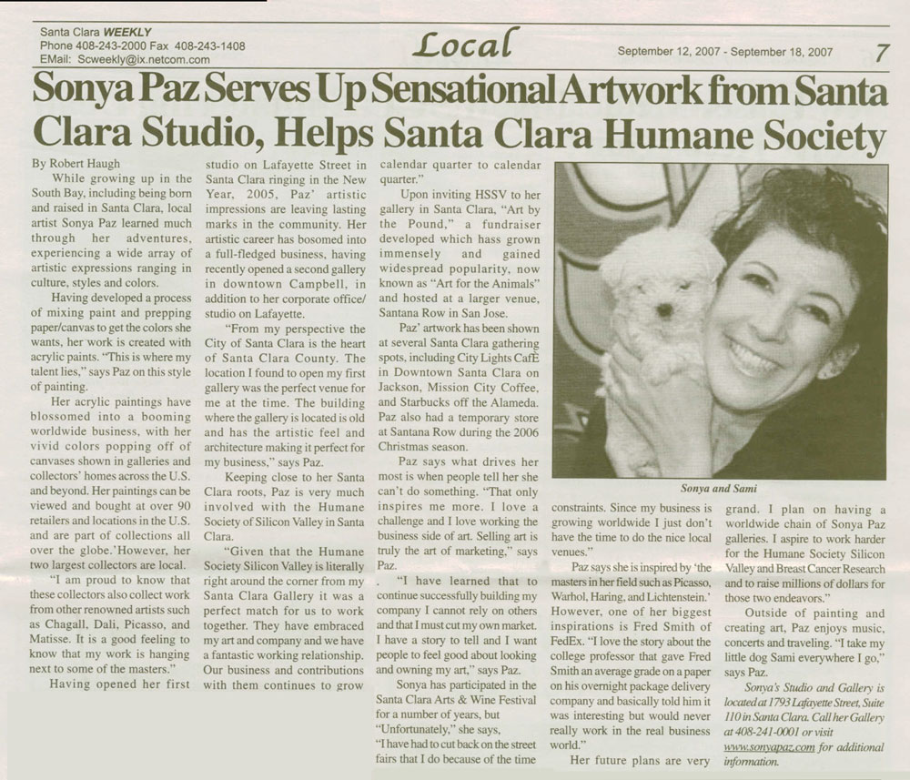 Sonya Paz Serves Up Sensational Artwork from Santa Clara Studio. Sept 12, 2007