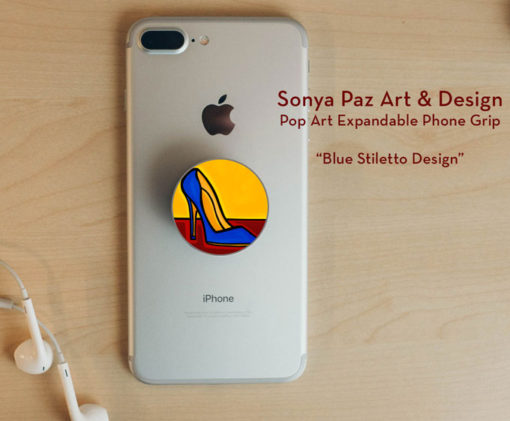 Pop Art Expandable Phone Grip - Blue Stiletto