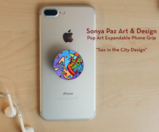 Pop Art Expandable Phone Grip - Sax in the City