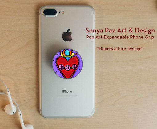 Pop Art Expandable Phone Grip -Hearts a Fire