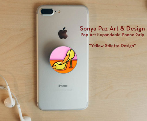 Pop Art Expandable Phone Grip - Yellow Stiletto