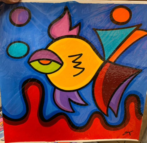 Sassy fish in the red sea  original painting  sonya paz art  design