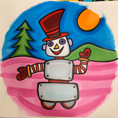 Sonya Paz Original Painting - Snow Bot 2016 Ornament Art