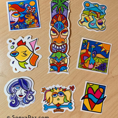 Sonya Paz Pop Art Stickers - Tiki and Vacation