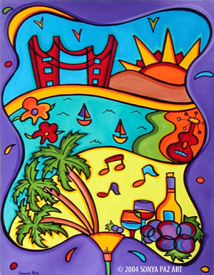 Splash About Sausalito - Sonya Paz Official Poster and tshirt Art for 2004 Festival