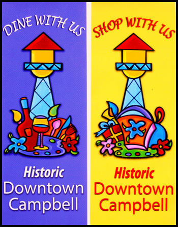 Sonya Paz Donates Art for Shop with us adn dine with us Banner Art for Downtown Campbell Historic District