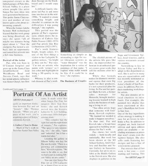 Sonya Paz in Santa Clara Weekly - December 15, 2004