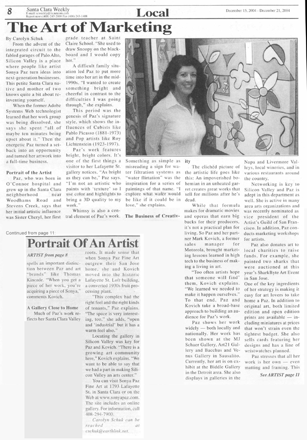 Sonya Paz in Santa Clara Weekly - December 15, 2004 