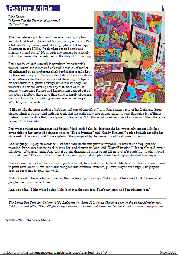 Sonya Paz Article in the Wave Magazine - 06/16/2005