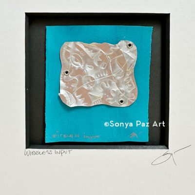 Wireless Imput #1 - Original Metaluminart Sculpture and Acrylic Painting by Sonya Paz